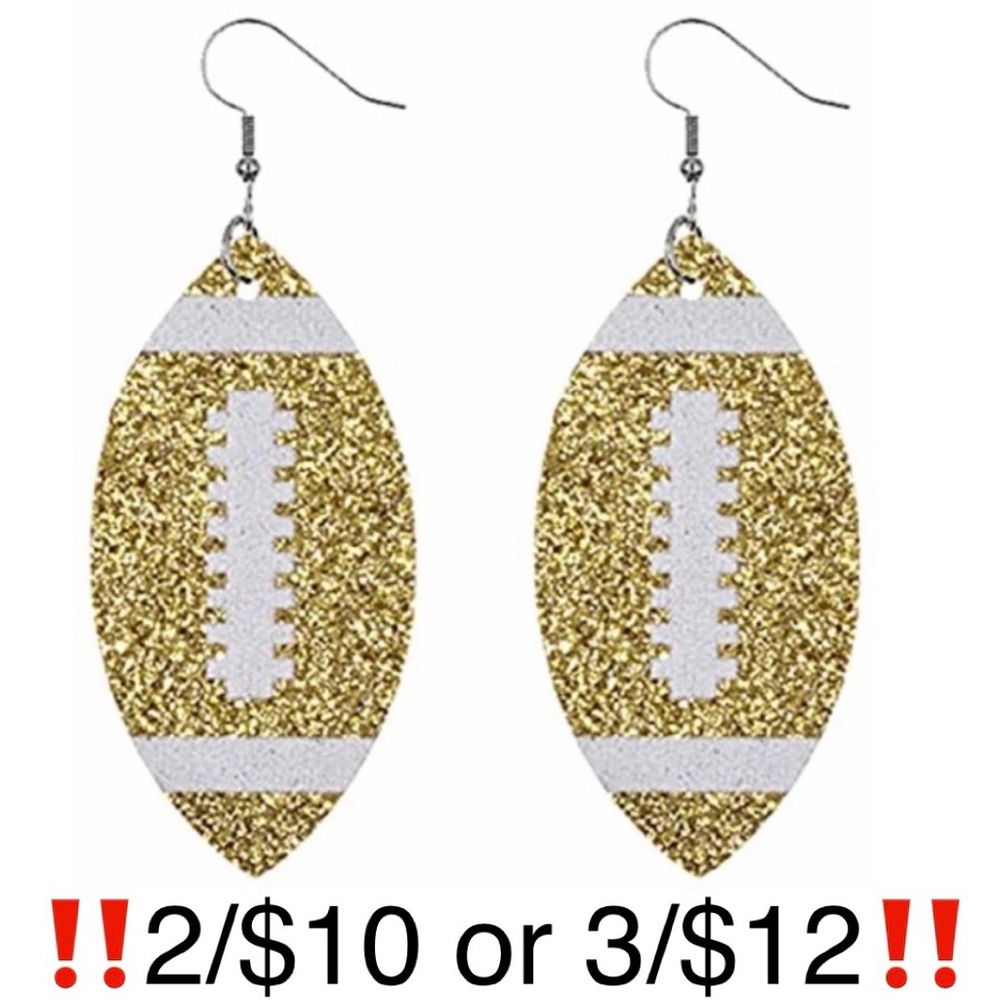 Gold Glitter Football Faux Leather Dangling Earrings